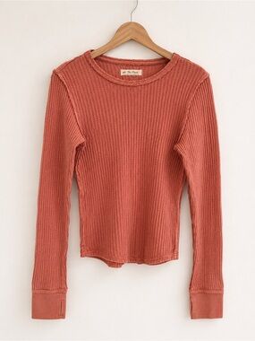 We The Free Long-Sleeve Waffle Crew in Rusty Coral
